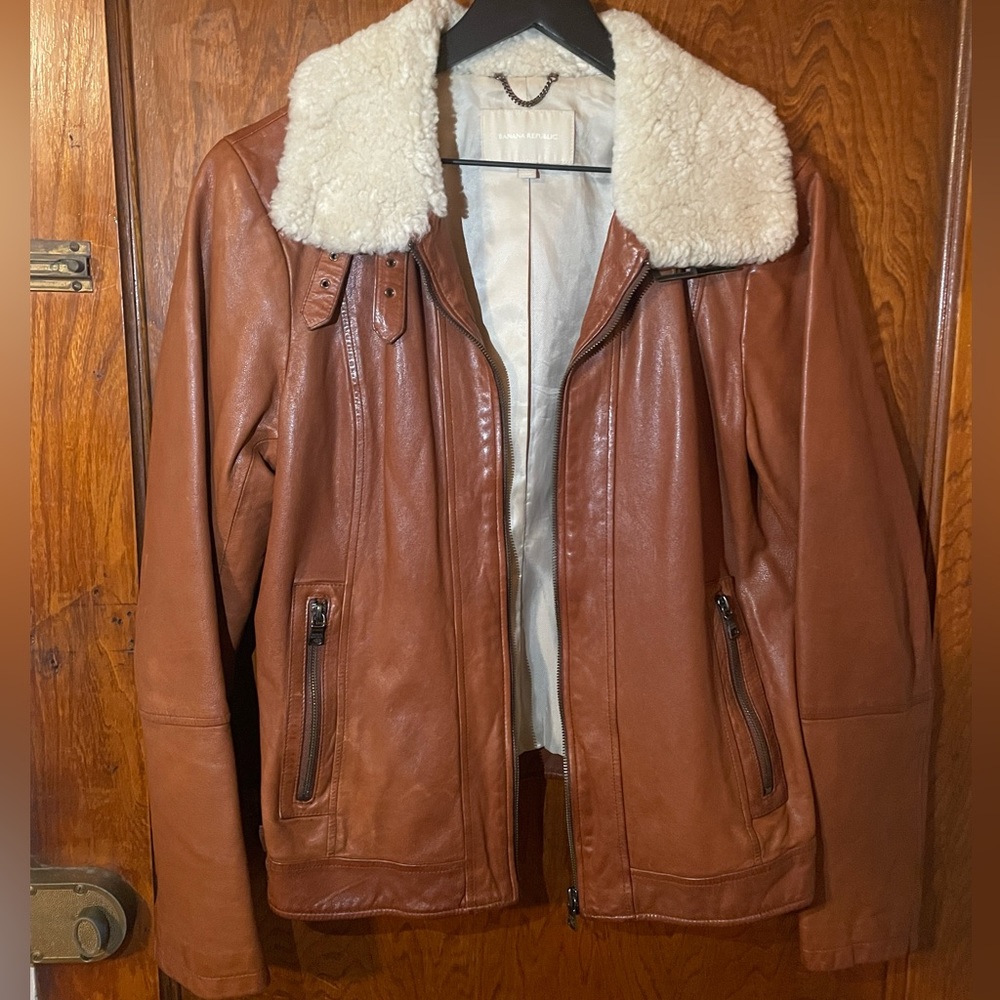 VTG Banana Republic genuine leather & shearling aviator bomber flight jacket